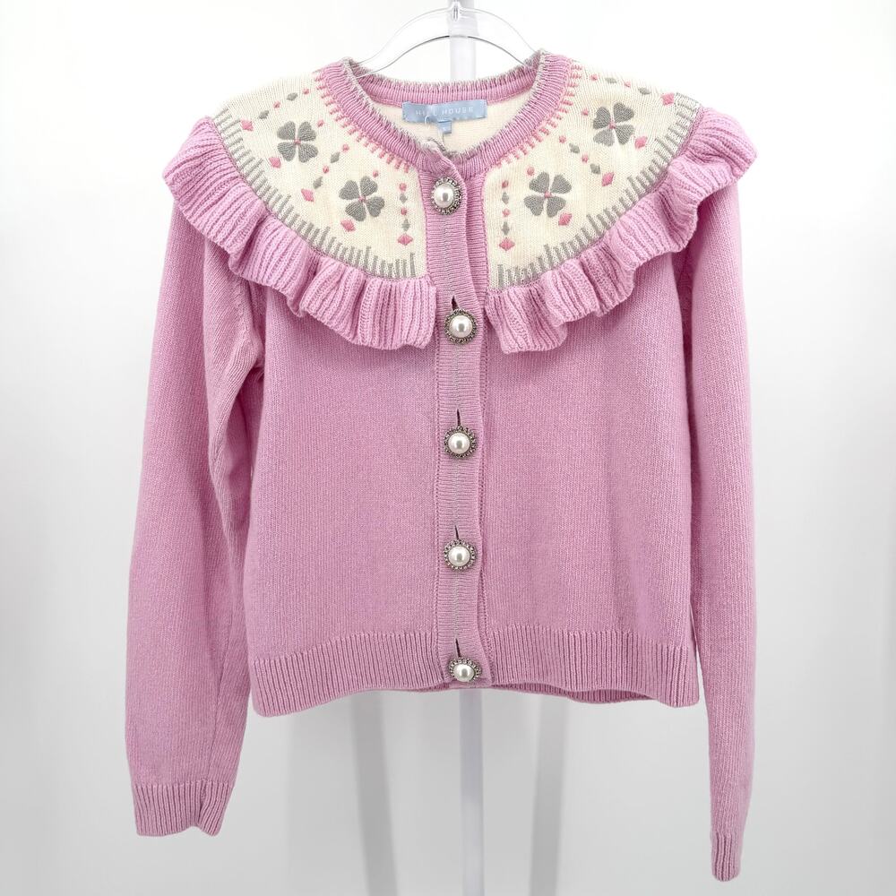 Hill House Pink Ollie Sweater Ruffled Pearl Coquette Cottagecore NWT S Wool
